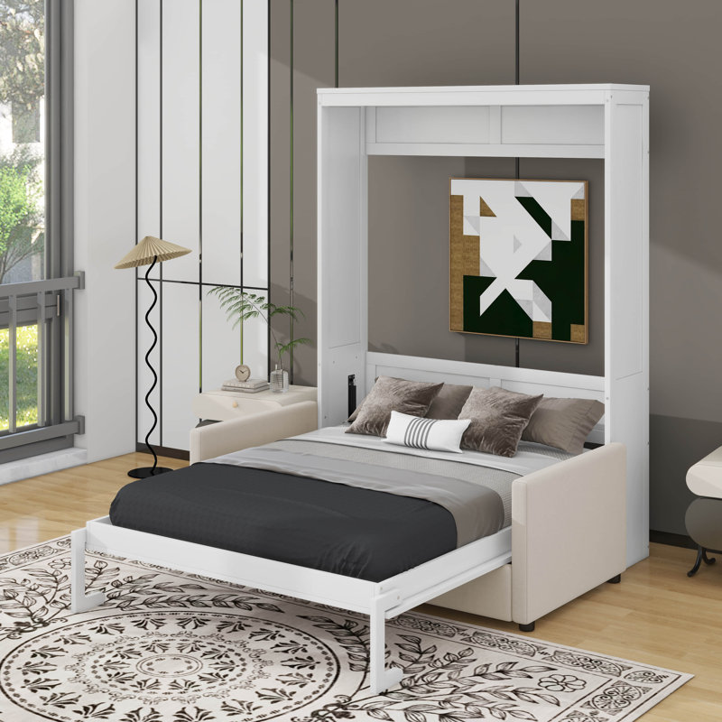 Grand lit escamotable avec coussin, Blanc