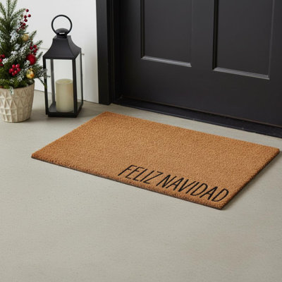 17" X 29" Brown Christmas Feliz Navidad Outdoor Coir Door Mat