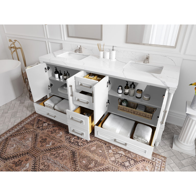 Ensemble de meuble-lavabo double l 72 po Malibu, Marbre de Carrare