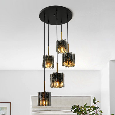 Luminaire suspendu géométrique en verre fumé avec texture Iceberg