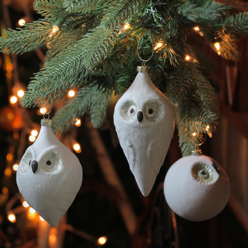 Ornements de Noël en forme de boule en verre blanc et noir 3ct 6,25 "(158mm)