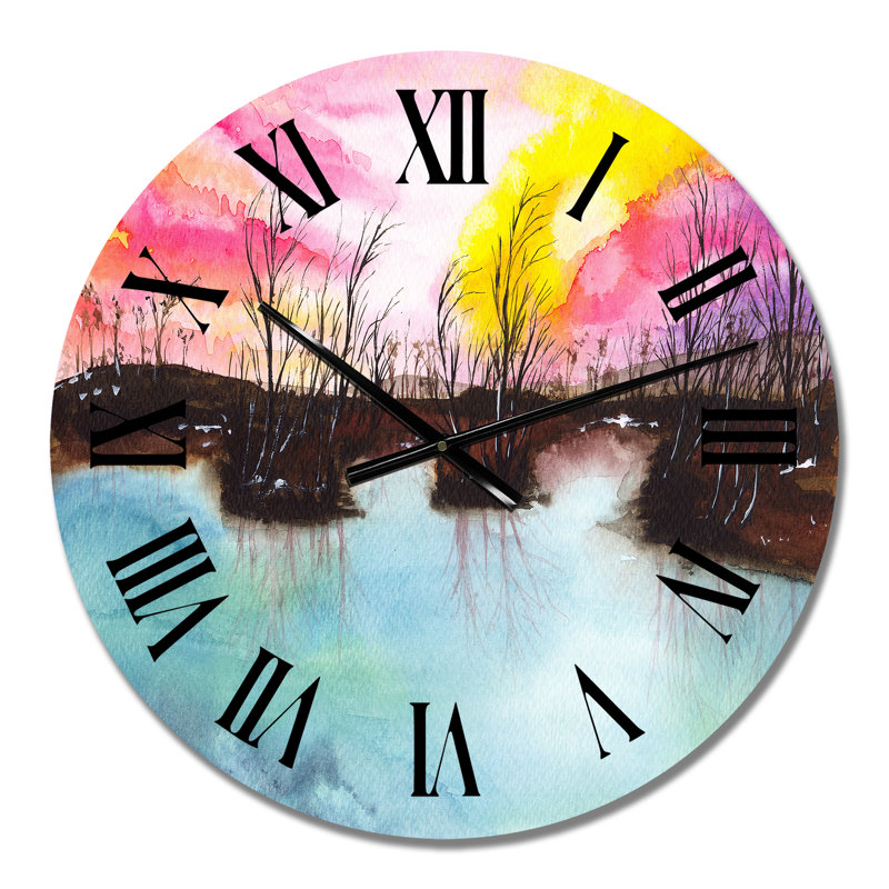 Un paysage avec un lac bleu - une horloge murale, Moyen
