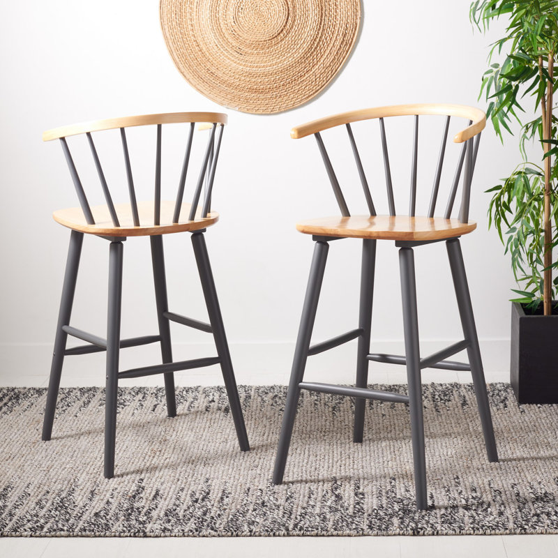 Ensemble de 2 tabourets en bois massif Sheffield, Naturel / gris, Tabouret de bar (siège d'une hauteur de 29 po)