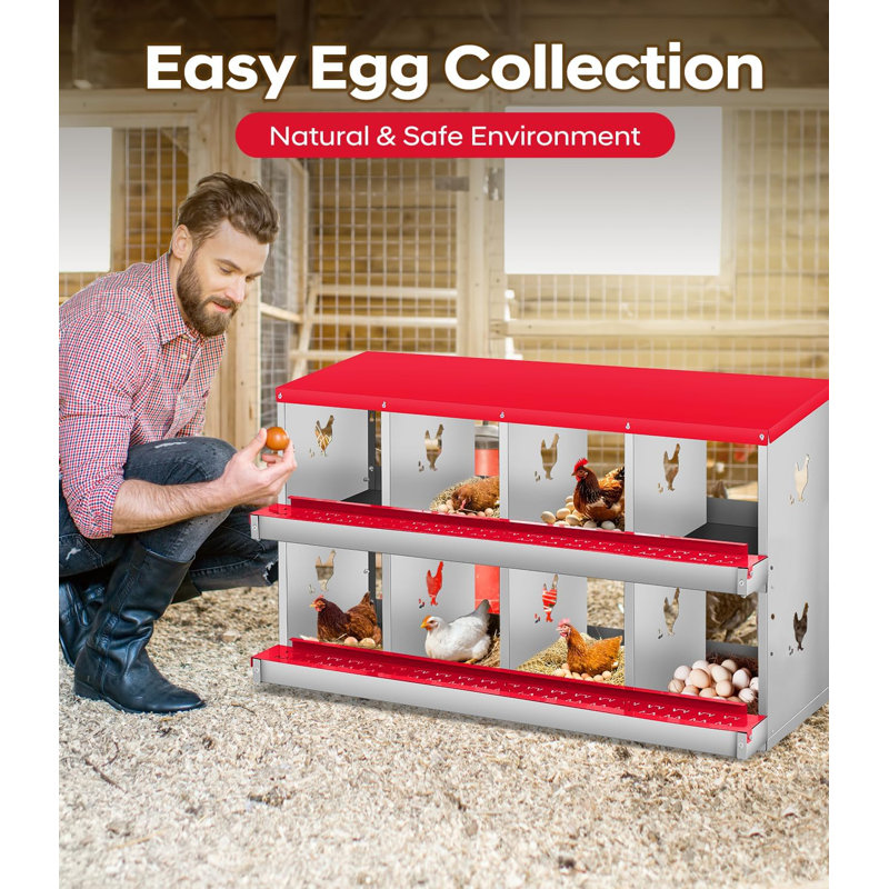 Boîte de nidification pour poules pondeuses, boîte de nidification en métal à 8 compartiments, boîtes de nidification murales pour poulets, collection Easy Egg, boîtes de ponte pour poules pour protéger les œufs, rouge
