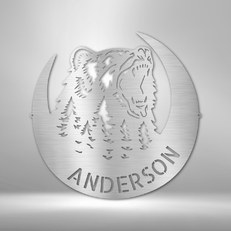Décoration murale en acier personnalisée, monogramme de l'ours rugissant, H 34,25 po x l 35,5 po x P 0,5 po, Oui