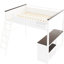 Grand lit mezzanine avec bureau, tablette ouverte et boîte de rangement, couleur blanche - peu encombrant, design, assemblage facile