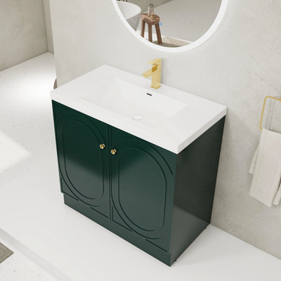 Meuble-lavabo moderne de 91 cm (36 po) avec lavabo en résine et portes d'armoire - Grand espace de rangement