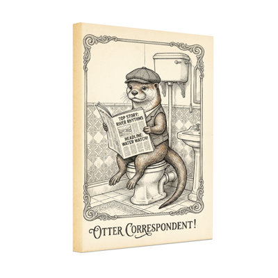 Bath & Laundry Otter Reading Newspaper On Toilet
