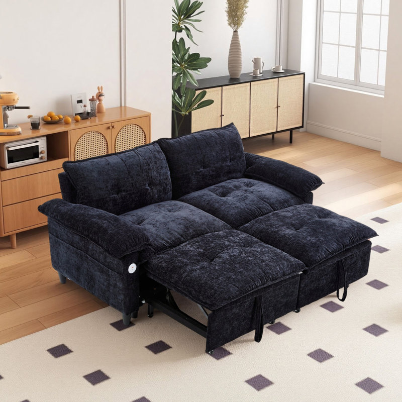 Canapé-lit coulissant en velours avec matelas caché, Velours noir
