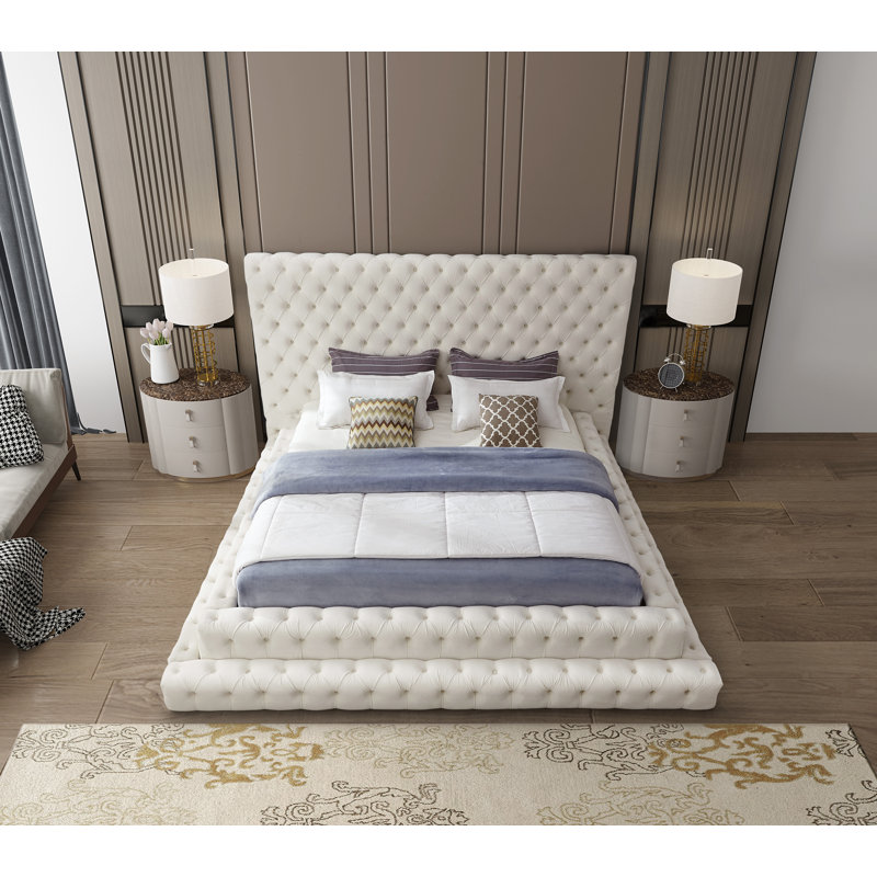 Lit en velours Dymphia Revel, Grand, Velours crème