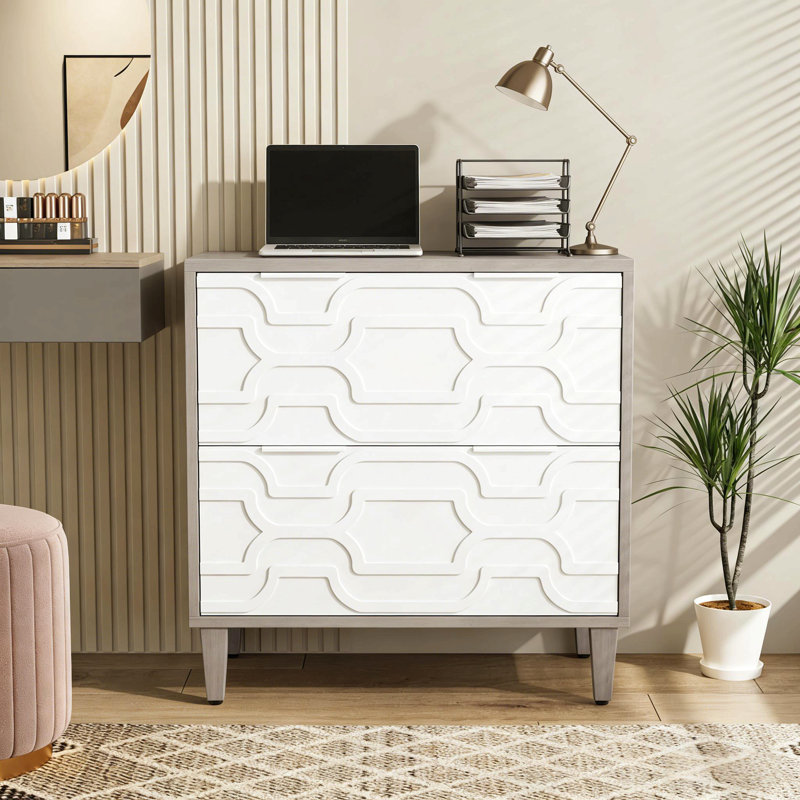 Classeur 2 tiroirs, armoire de rangement spacieuse, Gris / Blanc