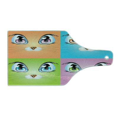 Ambesonne Cat Tempered Glass Cutting Board Colorful Animal Kitten Orange Purple Green