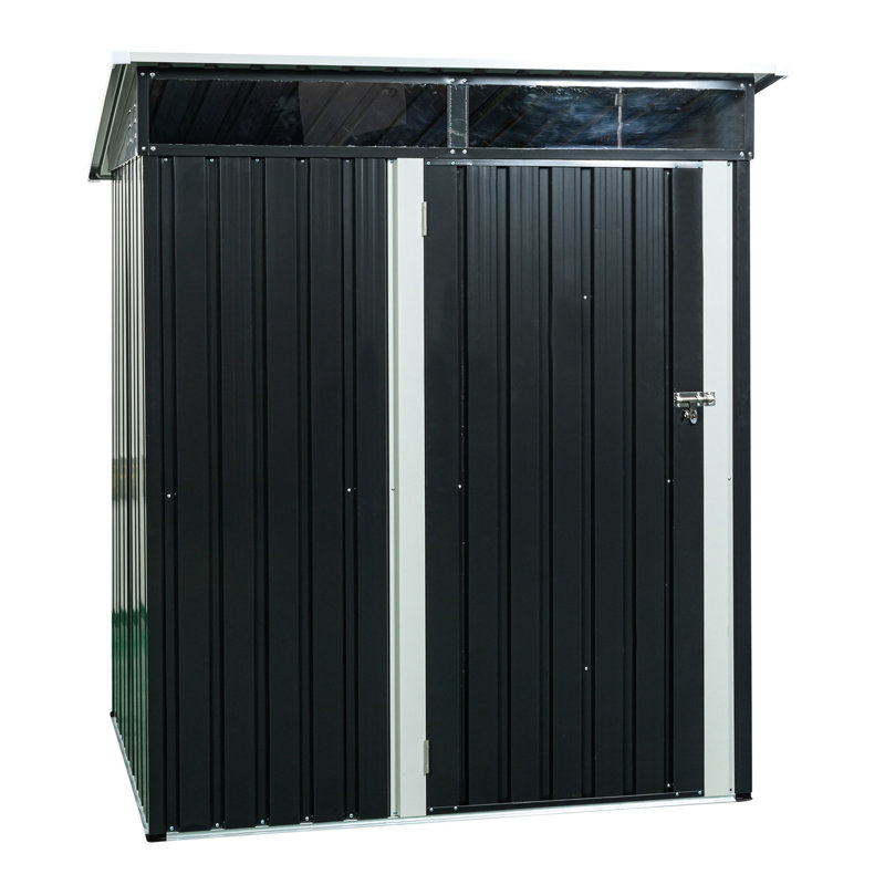 Remise de rangement extérieure noire en métal de 5 pi x 3 pi - panneau transparent, cadre en fer galvanisé, porte à charnières, assemblage simple, panneaux en plaque, construction en acier robuste,