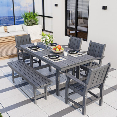 6-Piece HDPE Patio Dining Set with Rectangular Table & Bench