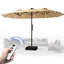 Grand parasol électrique motorisé 180 po x 108 po avec base et lumières solaires pour l'extérieur, double face rectangulaire avec télécommande, ouverture automatique à 30 ° pour la table de billard, marché, beige