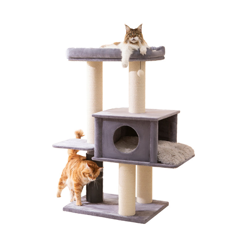Extra Large Gray Sisal and Plush Cat Tree with LED Ball