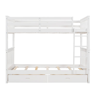 Lit superposé simple au-dessus de simple avec échelles et deux tiroirs de rangement