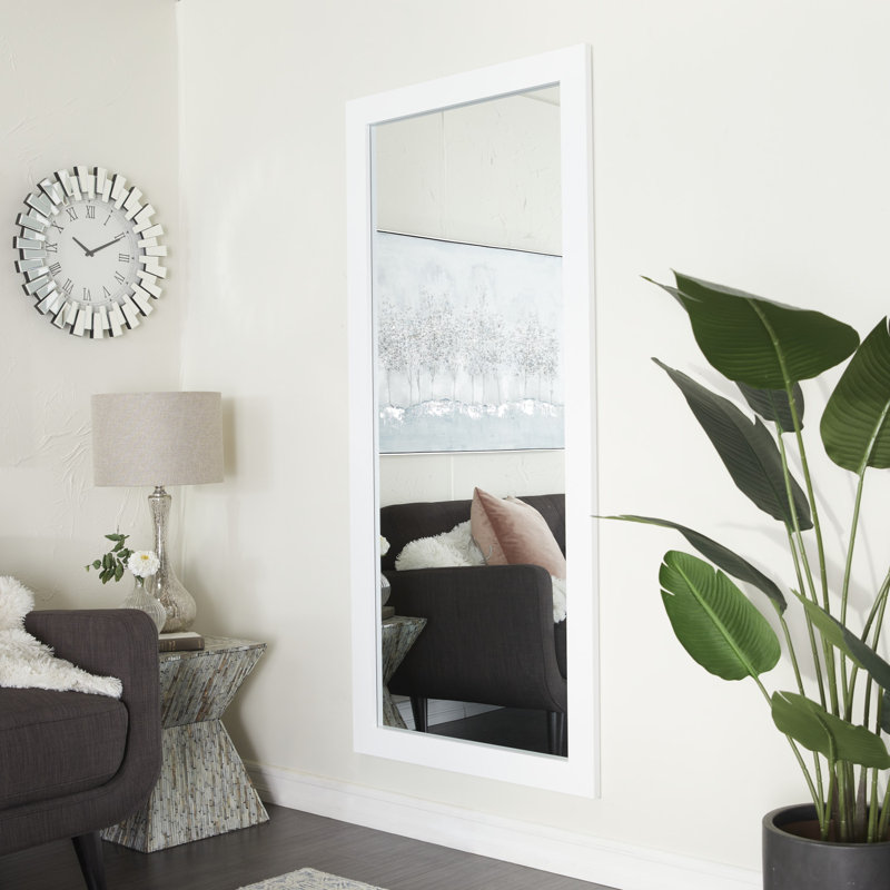 Wooden Minimalistic Rectangle Wall Mirror, White, 70" x 32.38"
