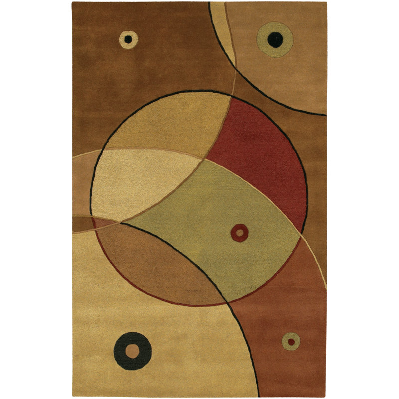 Tapis rouge / vert / jaune en laine fabriqué à la main Shane, Rectangle 7 pi 9 po x 10 pi 6 po