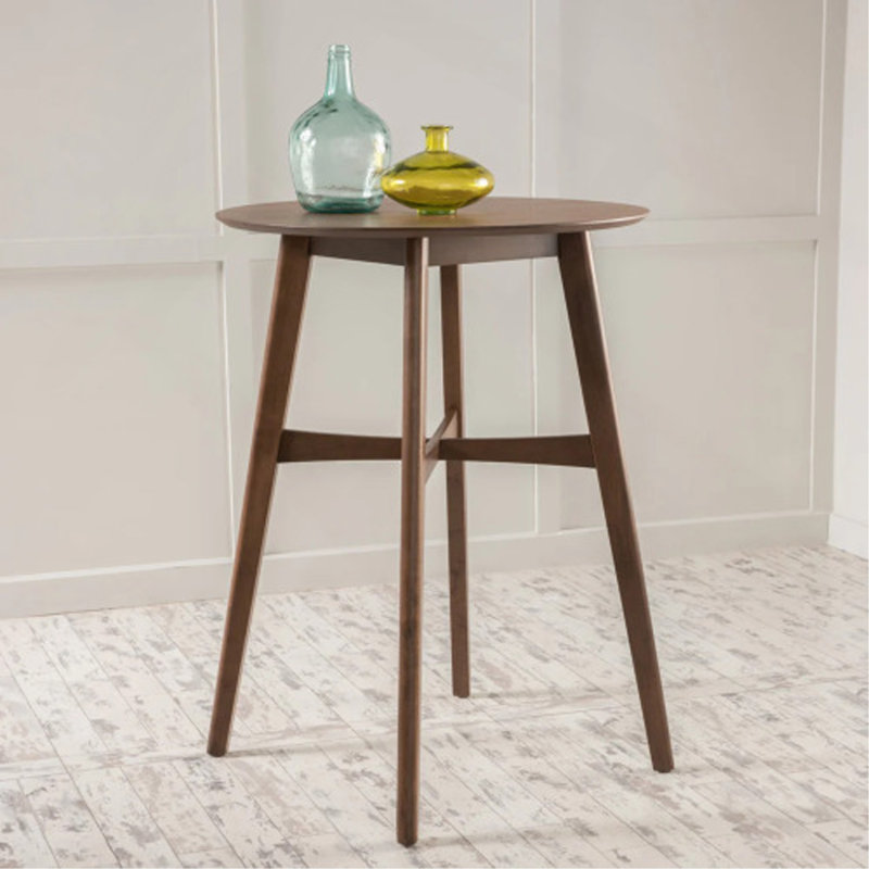42" Round Mid-Century Modern Bar Height Table, Natural Walnut Wood Pub Table with Tapered Legs, Brown 