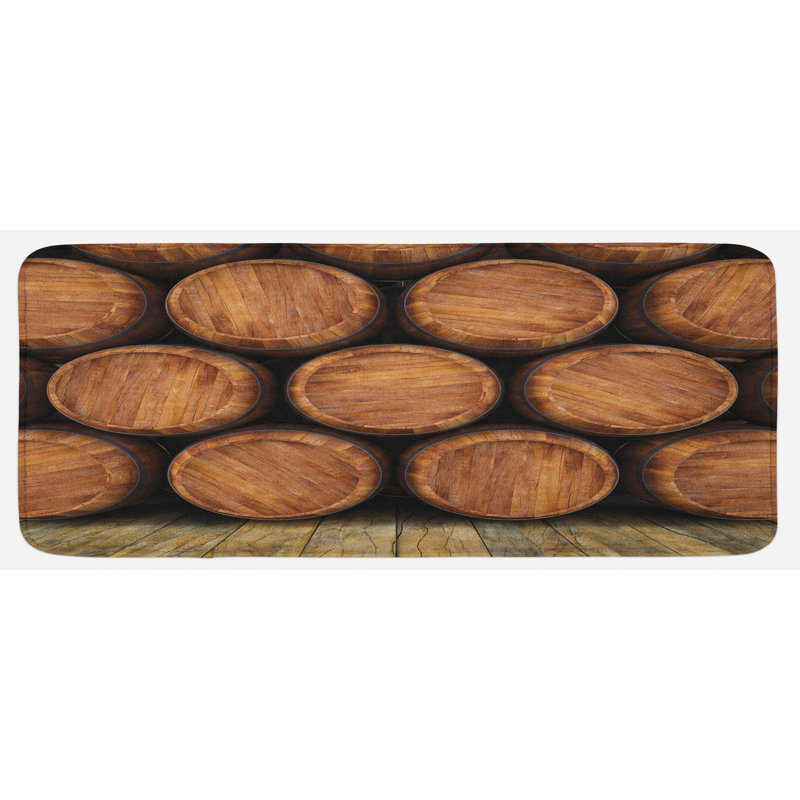Tapis de cuisine à motif rustique pour la pile à vin et le mur de barils en bois
