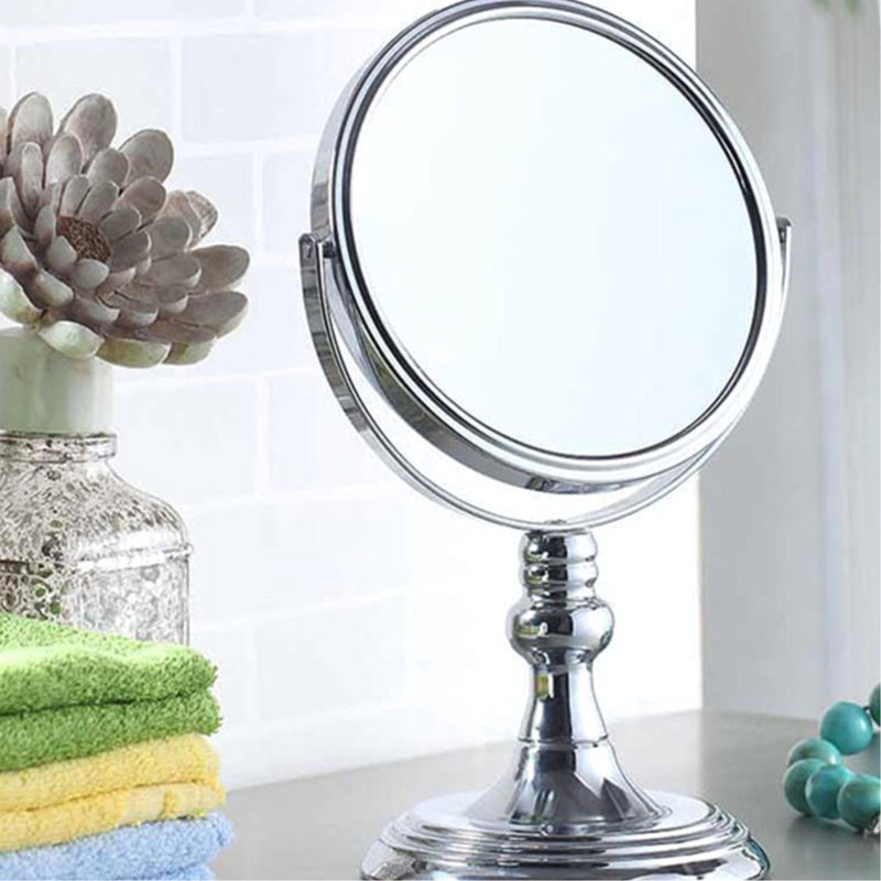 Miroir de maquillage de 6,5 po de diamètre en argent avec grossissement 7x, métal et verre, torsion à 360 °, miroir de grossissement à base stable, diamètre, argent, rotatif,