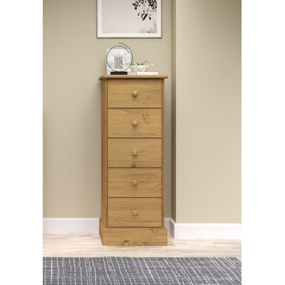 Pursley 5 Drawer Narrow Wood Chest of Drawers, Country Farmhouse Design
