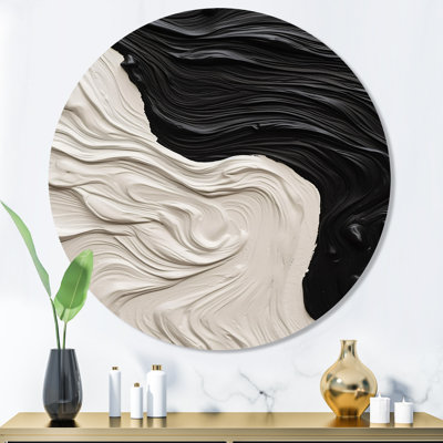 Noir et blanc marbré Dreamscape II - art abstrait géométrique rond en métal