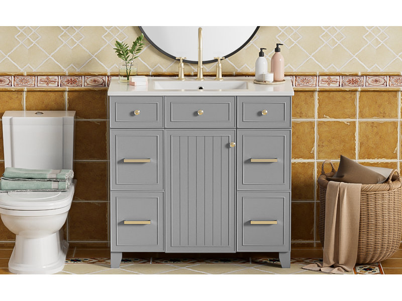 Meuble-lavabo 36 po avec lavabo en céramique, Gris