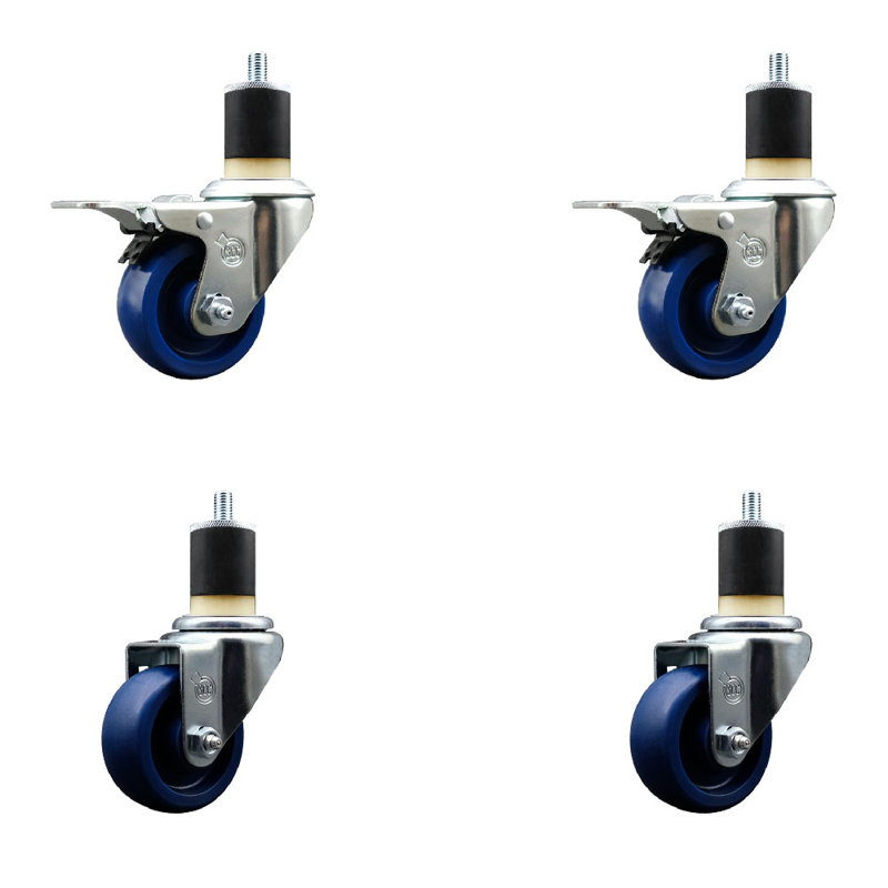 Solid Poly Swivel 1-7/8 Inch Expanding Stem Caster Set 2 Total Lock Brakes