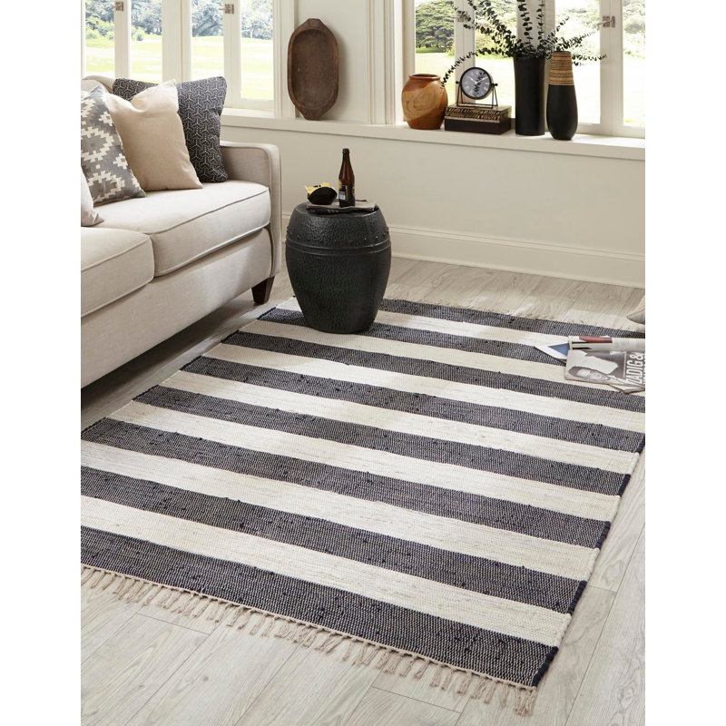 Priolo Cotton Striped Indoor Rug, Square 10'