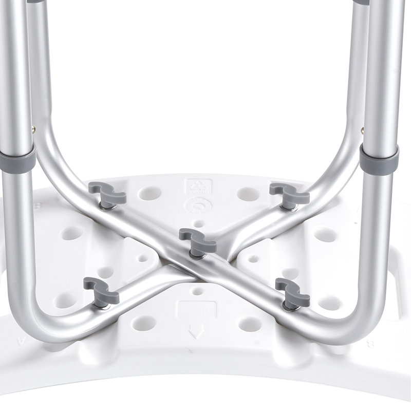Siège de douche antidérapant avec capacité de 350 lb, 6 réglages de hauteur, poignées intégrées, idéal pour l'intérieur ou la baignoire, banc réglable en alliage d'aluminium argenté et blanc, support,