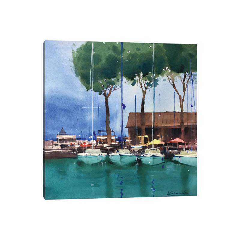 Yachts At The Pier In Italy. Garda Lake by Andrii Kovalyk - Gallery-Wrapped Canvas Giclée on Canvas, 45.72 cm H x 45.72 cm W