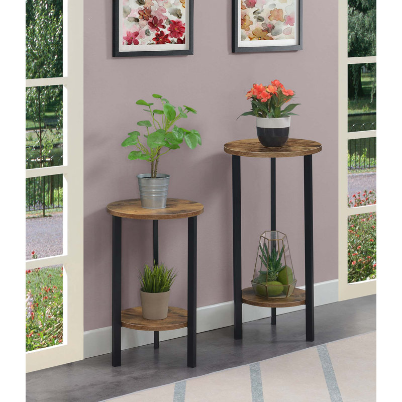 Support à plantes rond Migues, H 23,75 po x L 15 po x l 15 po, Bois de grange / noir