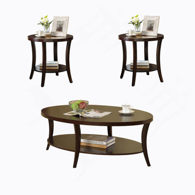 Perth 3-Piece Espresso Oval Coffee Table With End Tables Set