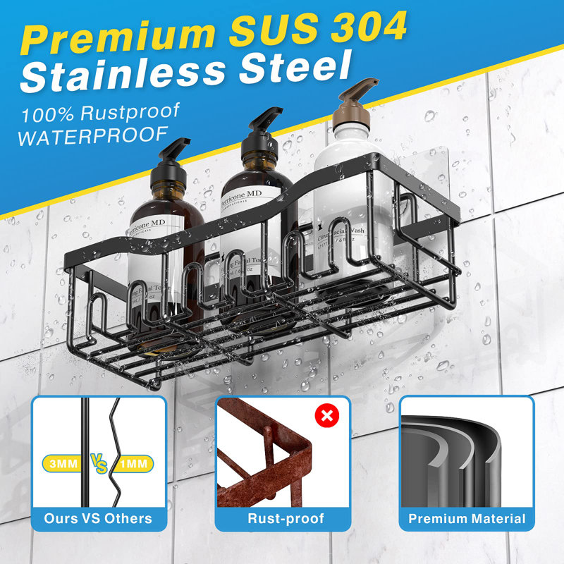 Acton Tension Pole Stainless Steel Shower Caddy, 4.13'' H x 5.51'' W x 12.72'' D