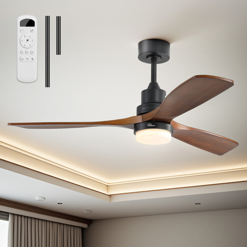 Nicola 52'' 3 - Blade Modern Ceiling Fan with Remote Control and Light Kit, Black/Brown