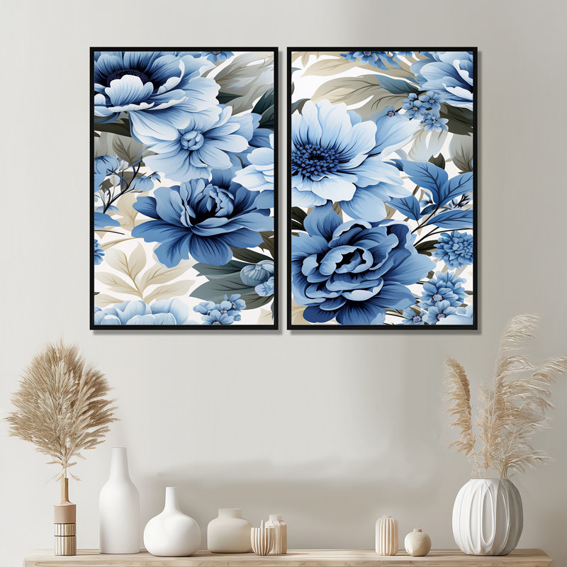 Morey - Blue Canvas Wall Art, Black, 36" H x 48" W, Framed Print without Mat