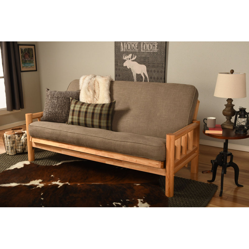 Stratford Full Loose Back Futon and Mattress Set, Natural, Linen Stone