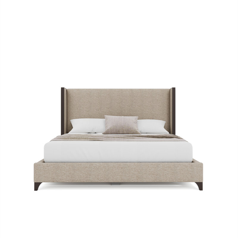 Megan Upholstered Wood Wing Plain, Flax, King