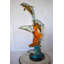Statue de quatre dauphins nageant dans l'océan en bronze coloré, taille: 18 po x 14 po x H 41 po