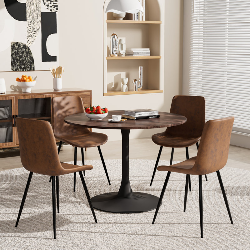Ensemble de table ronde pour 4 (1 table + 4 chaises), H 28,7 po x L 31,5 po x l 31,5 po, Brun