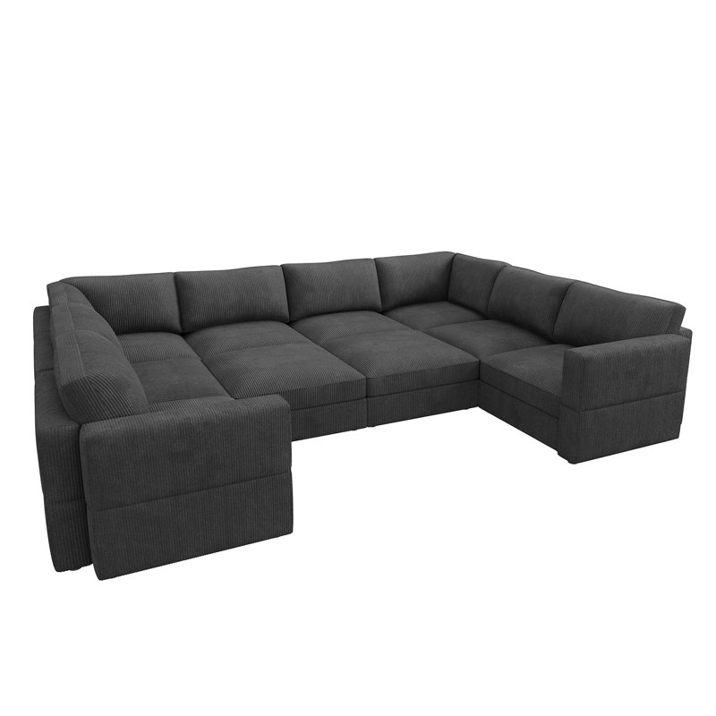 Abramson Gray U-shaped Corduroy Sectional Sofa With Adjustable Armrest And Storage, Gray Corduroy