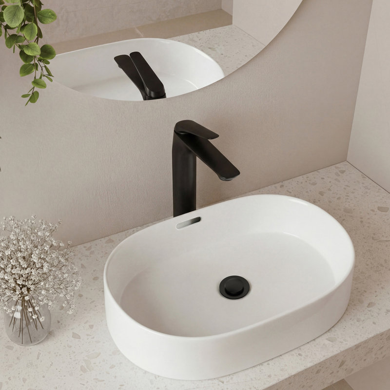EVERSTEIN Tall Basin Mixer Tap for Countertop Basin, Matte Black