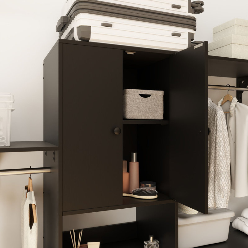 Système d'organisation en bois avec portes et tiroirs Bedrije 20 "- 96", H 79,7 po x l 95,8 po x P 15 po, Noir