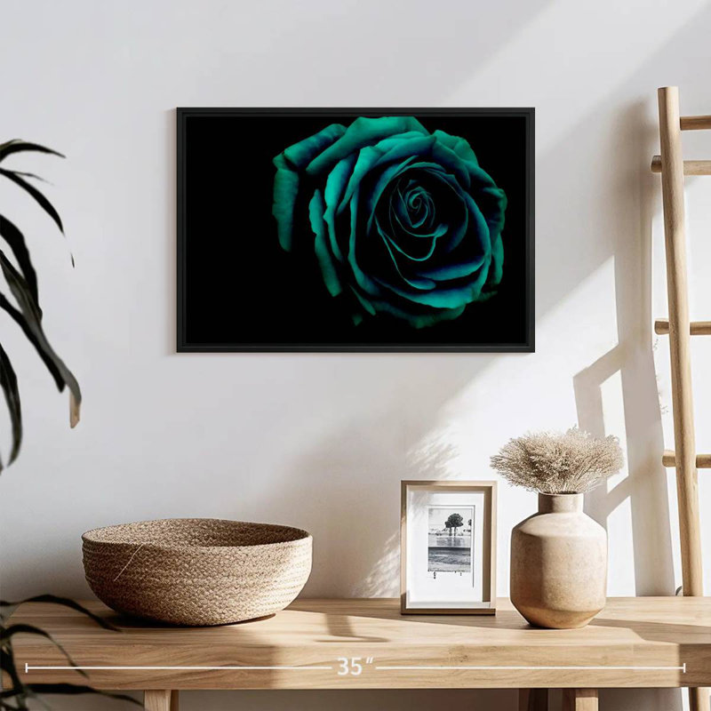 Green Flower, 19" X 13", Floating Frame Black