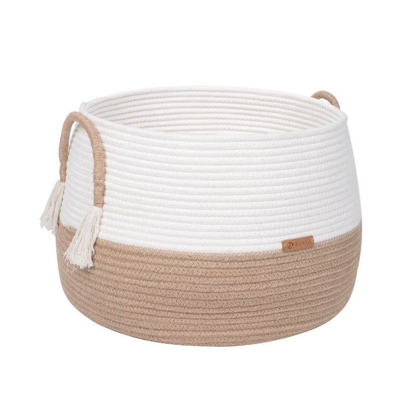 Boho Cotton Rope Baskets, Cube Basket, Under Shelf Basket for Living Room, Bedroom, Nursery, 11.8" H x 15.7" W x 15.7" D