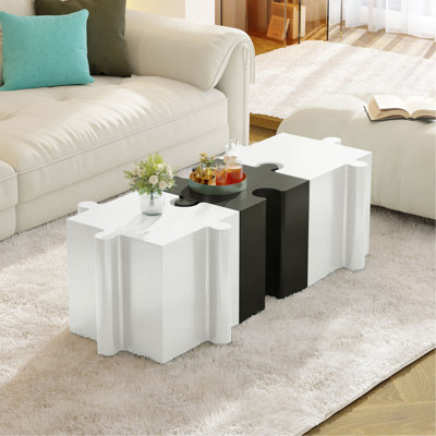 3-Piece Artistic Puzzle Table Set/Modular MGO Side Tables With Interlocking Design (2 Convex & 1 Concave)/ 200Lb Capacity For Indoor & Outdoor