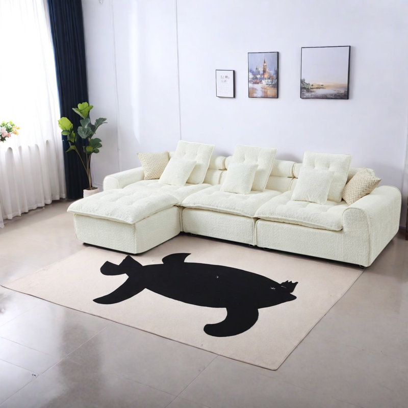 Canapé d'angle surdimensionné à assise profonde, canapé moderne nuage blanc bouclé de 129,8 pouces, Blanc