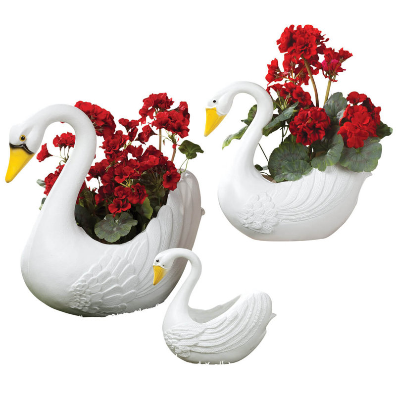 Ensemble de 3 jardinières cygnes
